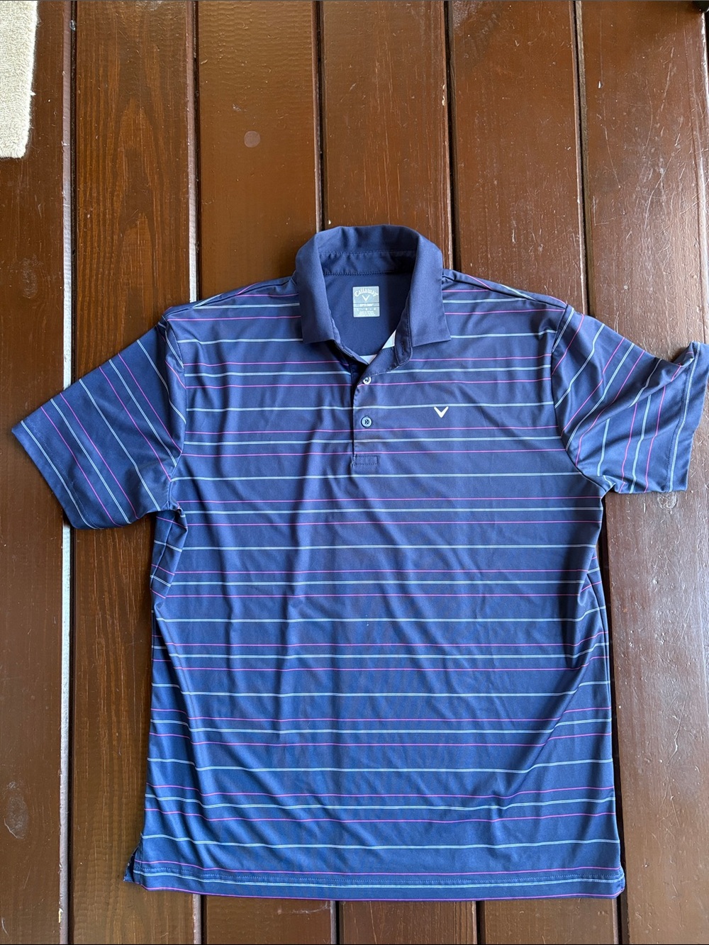 Callaway Navy Polo with Pink and Light Blue Stripes